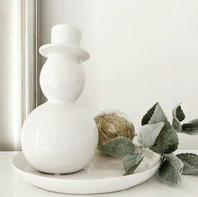 Load image into Gallery viewer, White ceramic snowman, MJM Home Fragrance Christmas decor
