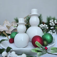 Load image into Gallery viewer, White ceramic snowman &amp; gold trim ceramic snowman, MJM Home Fragrance Christmas decor
