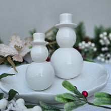 Load image into Gallery viewer, White ceramic snowman &amp; gold trim ceramic snowman, MJM Home Fragrance Christmas decor
